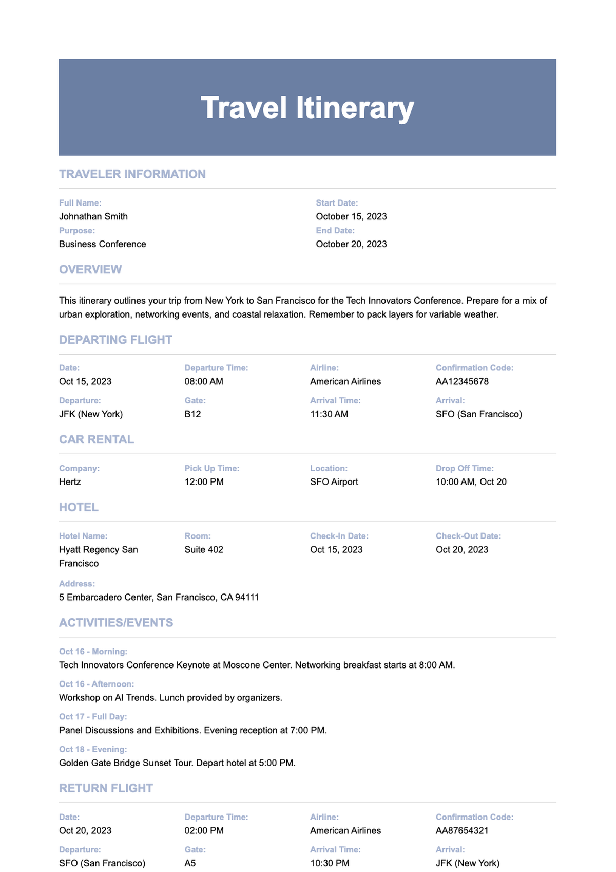 Professional travel itinerary for business trip to Berlin with flight car rental and hotel details_variant_3